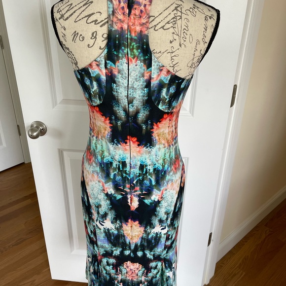 Nicole Miller multi color dress, racer back, low cut cowl neck dress, size 2 - Picture 3 of 4